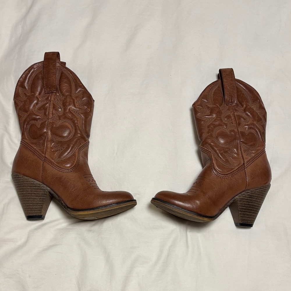 Call It Spring Tan Heeled Cowboy Boots